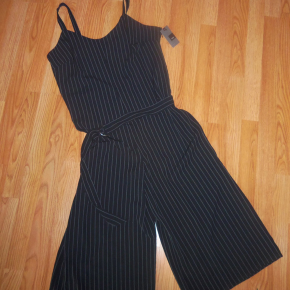 Mossimo Supply Co. Pants - Pinstriped Cropped Wide Leg Jumpsuit L